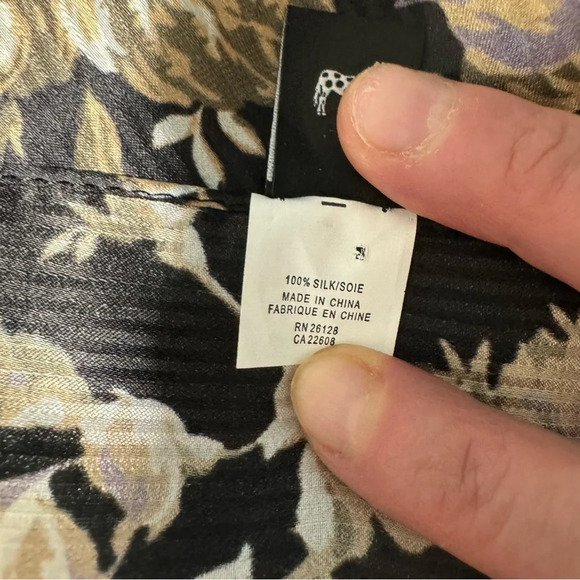 Vintage Echo Silk Scarf Black with Beige Tan and Purple Flowers 59” by 10” - Picture 5 of 7